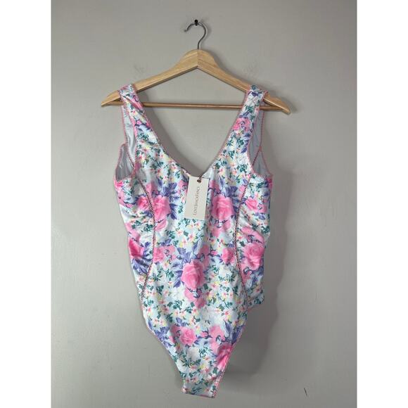 NWT LoveShackFancy Primrose Berry Mikkel Floral One-Piece Swimsuit Pink Size: L - Picture 2 of 8